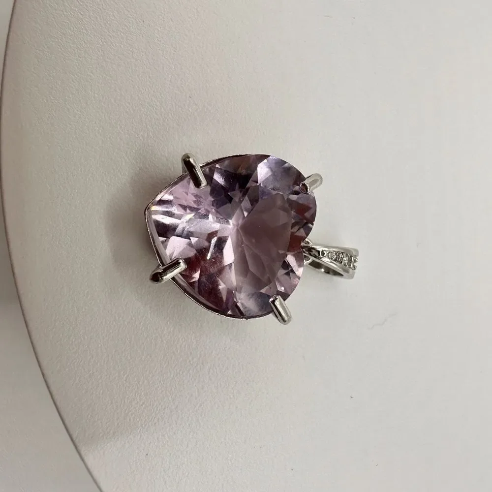 10.2ct genuine Brazilian rose quartz, heart shaped pendant with cz accents, .925